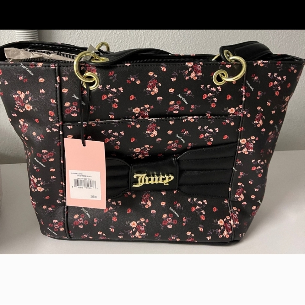 NWT Juicy Couture Floral Shoulder Bag with Big bow & gold JUICY